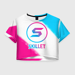 Футболка 3D укороченная женская Skillet neon gradient style, цвет: 3D-принт