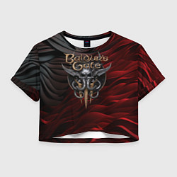 Футболка 3D укороченная женская Baldurs Gate 3 logo dark red black, цвет: 3D-принт