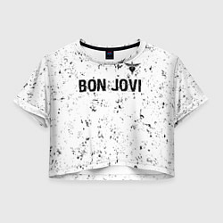 Футболка 3D укороченная женская Bon Jovi glitch на светлом фоне: символ сверху, цвет: 3D-принт