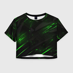 Футболка 3D укороченная женская Dark black green abstract, цвет: 3D-принт