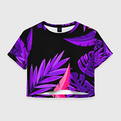 Футболка 3D укороченная женская Floral composition - neon, цвет: 3D-принт