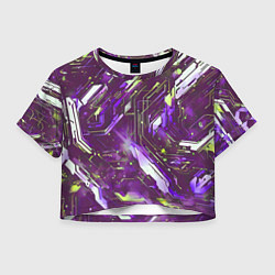 Футболка 3D укороченная женская Космические кибер схемы фиолетовые, цвет: 3D-принт