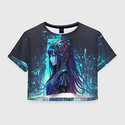 Футболка 3D укороченная женская Кибернетическая предсказательница, цвет: 3D-принт