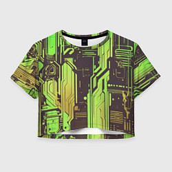 Футболка 3D укороченная женская Кибер схемы кислотно-зелёные, цвет: 3D-принт