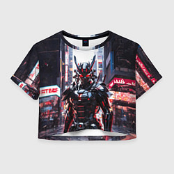 Футболка 3D укороченная женская Киборг-самурай, цвет: 3D-принт