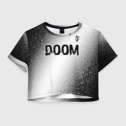 Футболка 3D укороченная женская Doom glitch на светлом фоне: символ сверху, цвет: 3D-принт