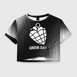 Футболка 3D укороченная женская Green Day glitch на темном фоне, цвет: 3D-принт