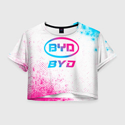 Футболка 3D укороченная женская BYD neon gradient style, цвет: 3D-принт