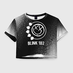 Футболка 3D укороченная женская Blink 182 glitch на темном фоне, цвет: 3D-принт