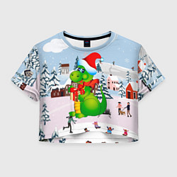 Футболка 3D укороченная женская Новогодний дракон, цвет: 3D-принт