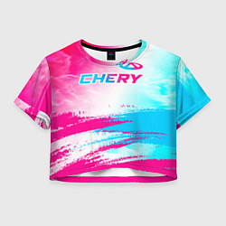 Футболка 3D укороченная женская Chery neon gradient style: символ сверху, цвет: 3D-принт
