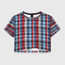 Футболка 3D укороченная женская Вязаный узор разноцветные вертикальные полосы, цвет: 3D-принт