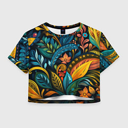 Футболка 3D укороченная женская Растительный узор в бразильском стиле, цвет: 3D-принт