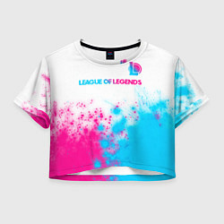 Футболка 3D укороченная женская League of Legends neon gradient style посередине, цвет: 3D-принт