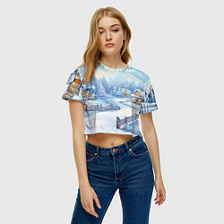 Футболка 3D укороченная женская Снежная тропинка, цвет: 3D-принт — фото 2