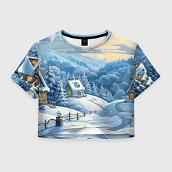 Футболка 3D укороченная женская Зима в деревне, цвет: 3D-принт