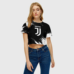Футболка 3D укороченная женская Juventus спорт краски черно белый, цвет: 3D-принт — фото 2