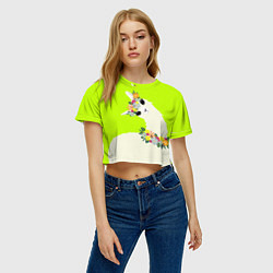 Футболка 3D укороченная женская Летняя лама - альпака в венке, цвет: 3D-принт — фото 2