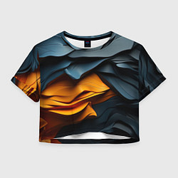 Футболка 3D укороченная женская Темная текстура с желтой вставкой, цвет: 3D-принт