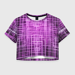 Футболка 3D укороченная женская Фиолетовые неоновые полосы киберпанк, цвет: 3D-принт
