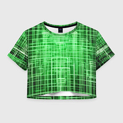 Футболка 3D укороченная женская Зелёные неоновые полосы киберпанк, цвет: 3D-принт
