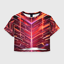 Футболка 3D укороченная женская Красные неон полосы киберпанк, цвет: 3D-принт