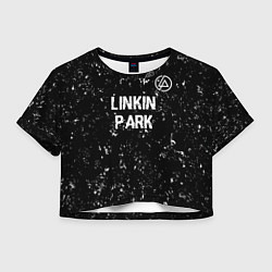 Футболка 3D укороченная женская Linkin Park glitch на темном фоне посередине, цвет: 3D-принт