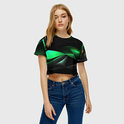 Футболка 3D укороченная женская Трехмерность зеленой фигуры, цвет: 3D-принт — фото 2