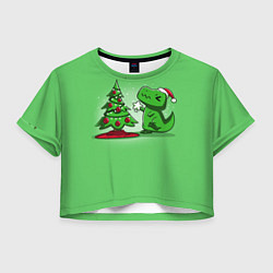 Футболка 3D укороченная женская Новогодняя проблема тираннозавра рекса, цвет: 3D-принт