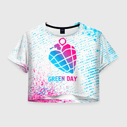 Футболка 3D укороченная женская Green Day neon gradient style, цвет: 3D-принт