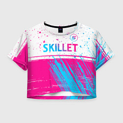 Футболка 3D укороченная женская Skillet neon gradient style посередине, цвет: 3D-принт