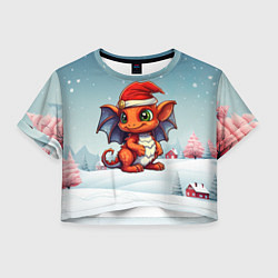 Футболка 3D укороченная женская Символ нового 2024 года дракон, цвет: 3D-принт