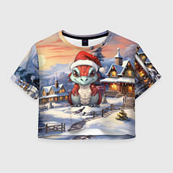 Футболка 3D укороченная женская Красный дракончик 2024, цвет: 3D-принт