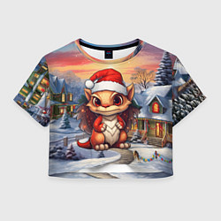 Футболка 3D укороченная женская Новый год 2024 символ года дракон, цвет: 3D-принт