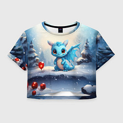Футболка 3D укороченная женская Синий дракон льдинок 2024, цвет: 3D-принт