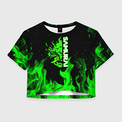 Футболка 3D укороченная женская Samurai green fire toxic, цвет: 3D-принт