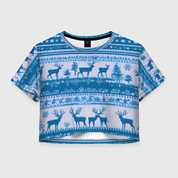 Футболка 3D укороченная женская Синие олени, цвет: 3D-принт