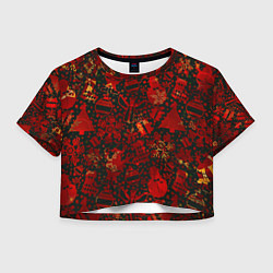 Футболка 3D укороченная женская Ёлочные игрушки и ёлки, цвет: 3D-принт