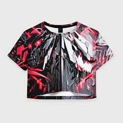 Футболка 3D укороченная женская Адский доспех красный, цвет: 3D-принт