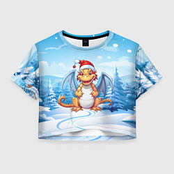 Футболка 3D укороченная женская Новогодний рыжий дракон 2024 год, цвет: 3D-принт