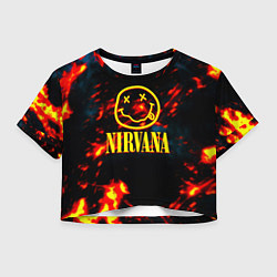 Футболка 3D укороченная женская Nirvana rock огненное лого лава, цвет: 3D-принт