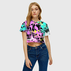 Футболка 3D укороченная женская Color expressive abstraction, цвет: 3D-принт — фото 2