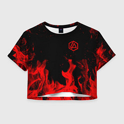Футболка 3D укороченная женская Linkin Park красный огонь лого, цвет: 3D-принт