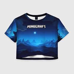 Футболка 3D укороченная женская Minecraft logo night, цвет: 3D-принт