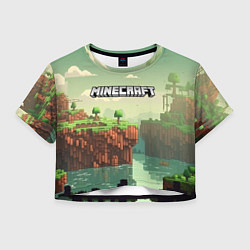 Футболка 3D укороченная женская Minecraft logo квадратный мир, цвет: 3D-принт