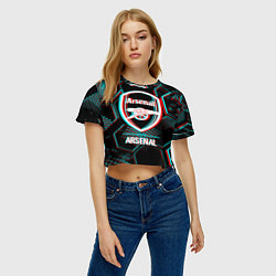 Футболка 3D укороченная женская Arsenal FC в стиле glitch на темном фоне, цвет: 3D-принт — фото 2