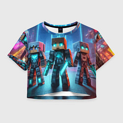 Футболка 3D укороченная женская Minecraft - ai art neon, цвет: 3D-принт