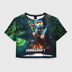 Футболка 3D укороченная женская Minecraft персонаж у костра, цвет: 3D-принт