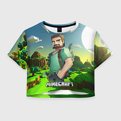 Футболка 3D укороченная женская Minecraft персонаж зеленый мир, цвет: 3D-принт