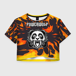 Футболка 3D укороченная женская Powerwolf рок панда и огонь, цвет: 3D-принт